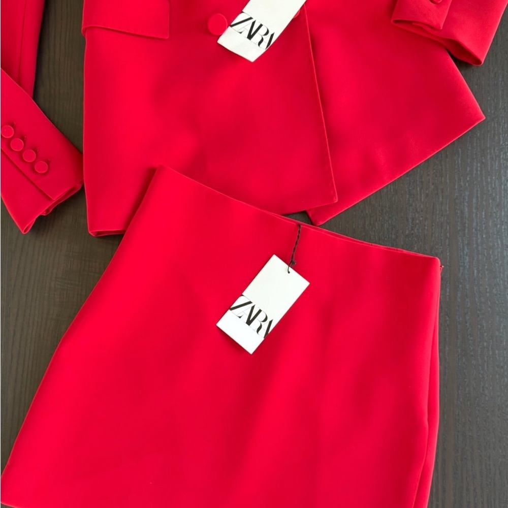 Zara Women's Red Blazer with Skirt - Picture 3 of 12